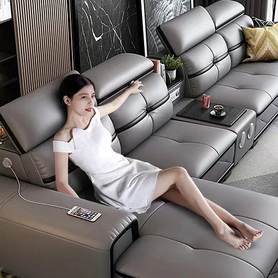 Canapé 4 places en cuir véritable, mobilier de salon, offre spéciale