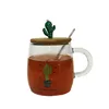 best selling products microwave oven heated creative heat-resistant cactus glass milk mugs with lid spoon flat bottom cup