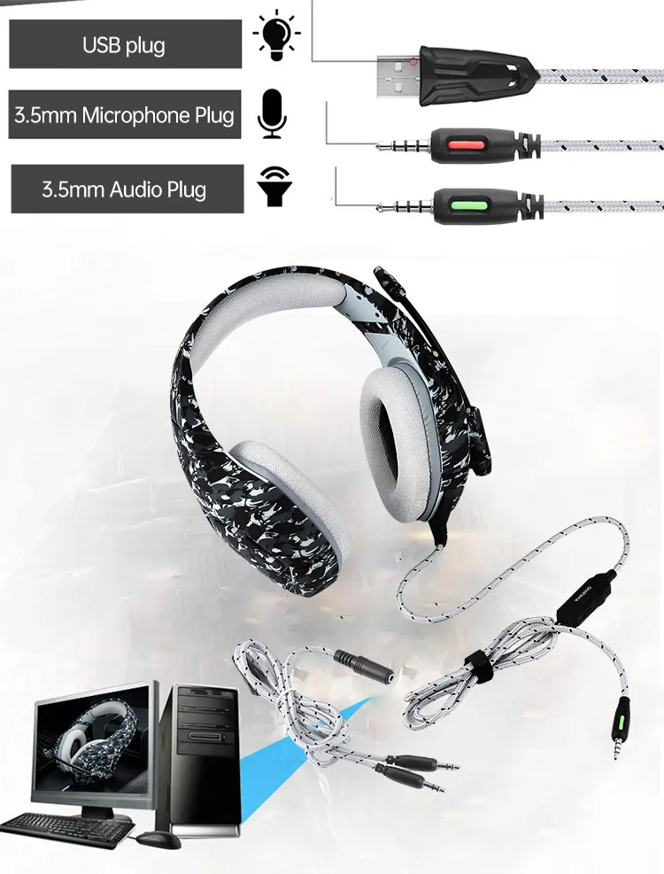 ONIKUMA K1B Wired 3.5mm Headset Snow Camouflage Tactical Stereo Sound Gaming Headset - ANKUX.COM
