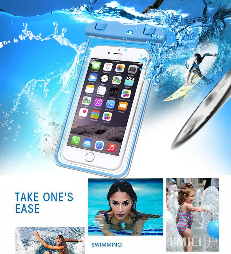 Universal Premium PVC Luminous Waterproof Phone Case Cover Underwater Phone Bag For Mobile Phone