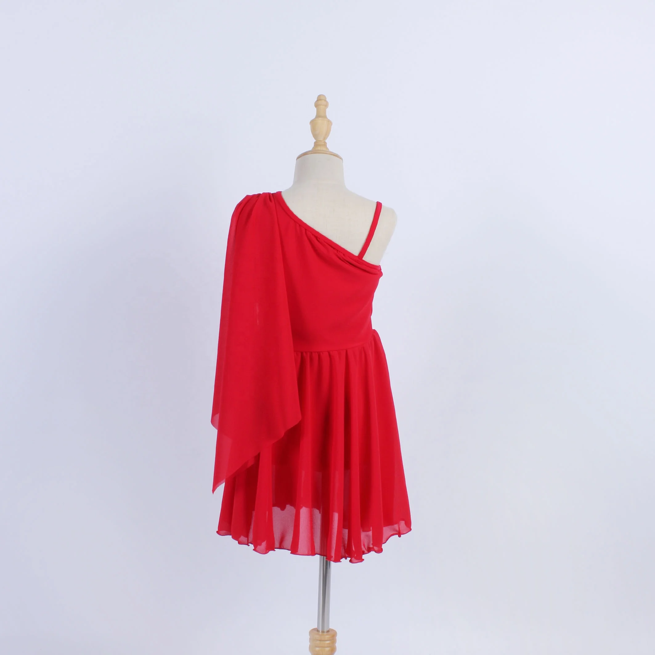 红色氨纶拉丁舞连衣裙柔软雪纺女孩舞衣成人抒情优雅舞台表演舞装