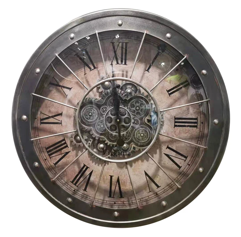 
Factory hot sale gear design clocks wall metal glass COG clock deco iron art 