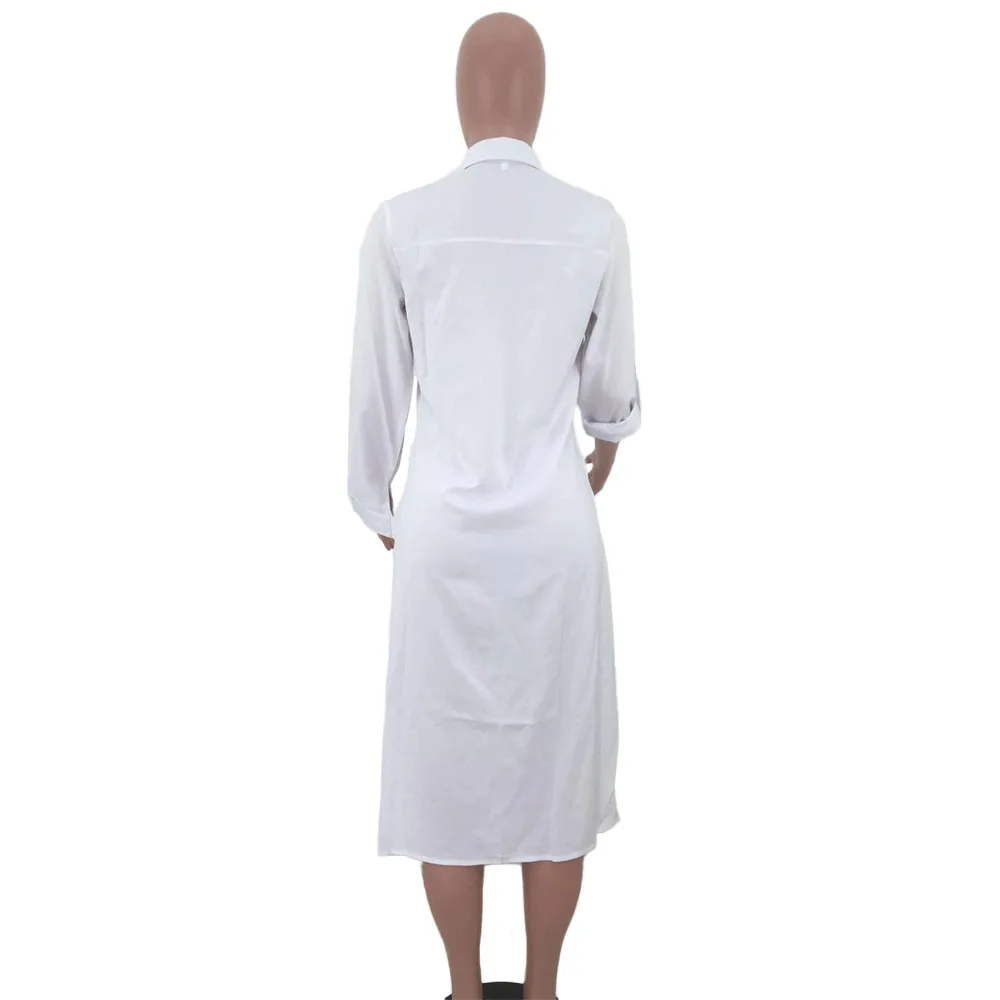 White Shirt Dresses Casual Button Up Long Sleeves Mid Calf African Fashion Women's Loose Robes Black Green africa clothing
