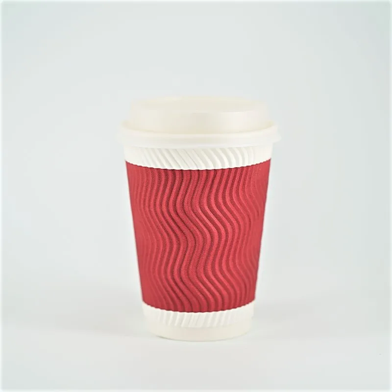 Disposable Biodegradable Cupcake Carton 12 Oz Hot Insulated Coffee Kraft Paper Cup With Lid