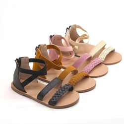 wholesale women girl ballet flat braided design kids leather sandals