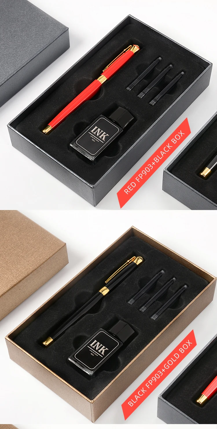 2022 Business Promotional Gift Pen With Box Set Luxury Calligraphy Fountain Pen Ink Cartridge Gift Metal Pen Set