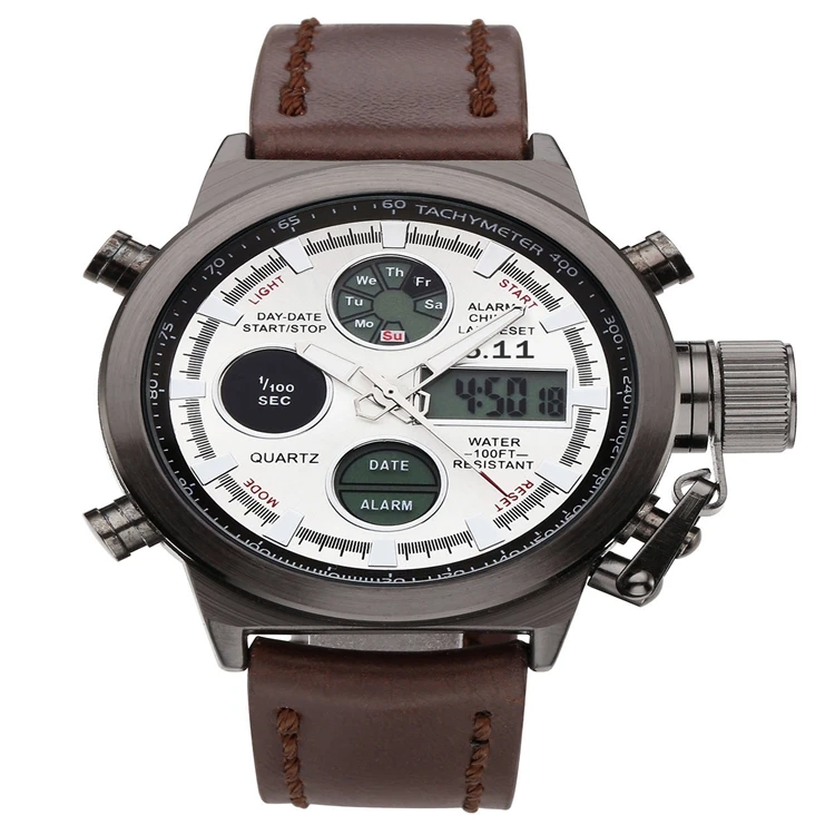 11 8158 日本运动手表男子 led 模拟显示防水功能豪华钢设计自动男士