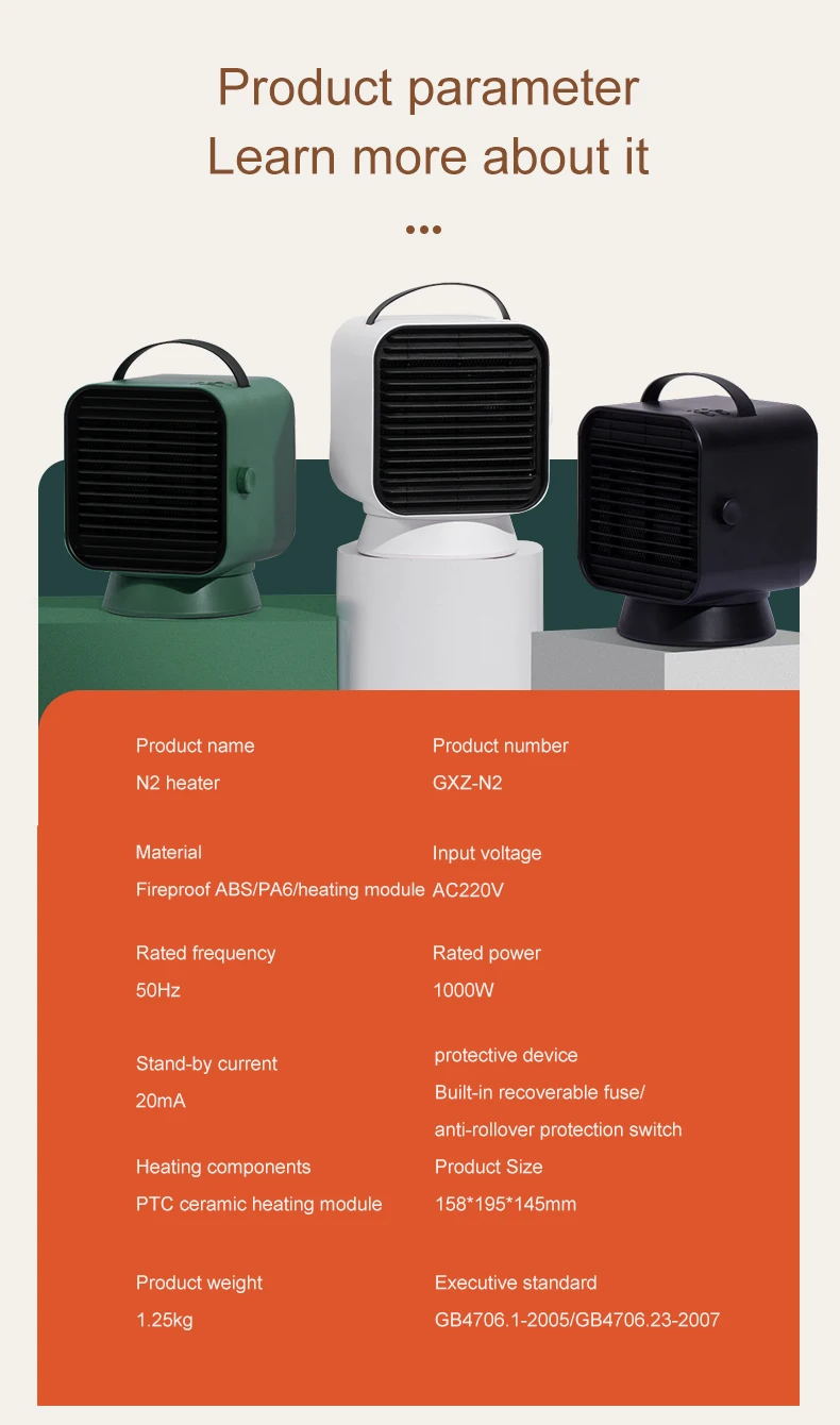 New Desktop Electric Mini Heater Adjustable Thermostat PTC Ceramic Element Heating Small Portable USB Space Fan Heater For Home