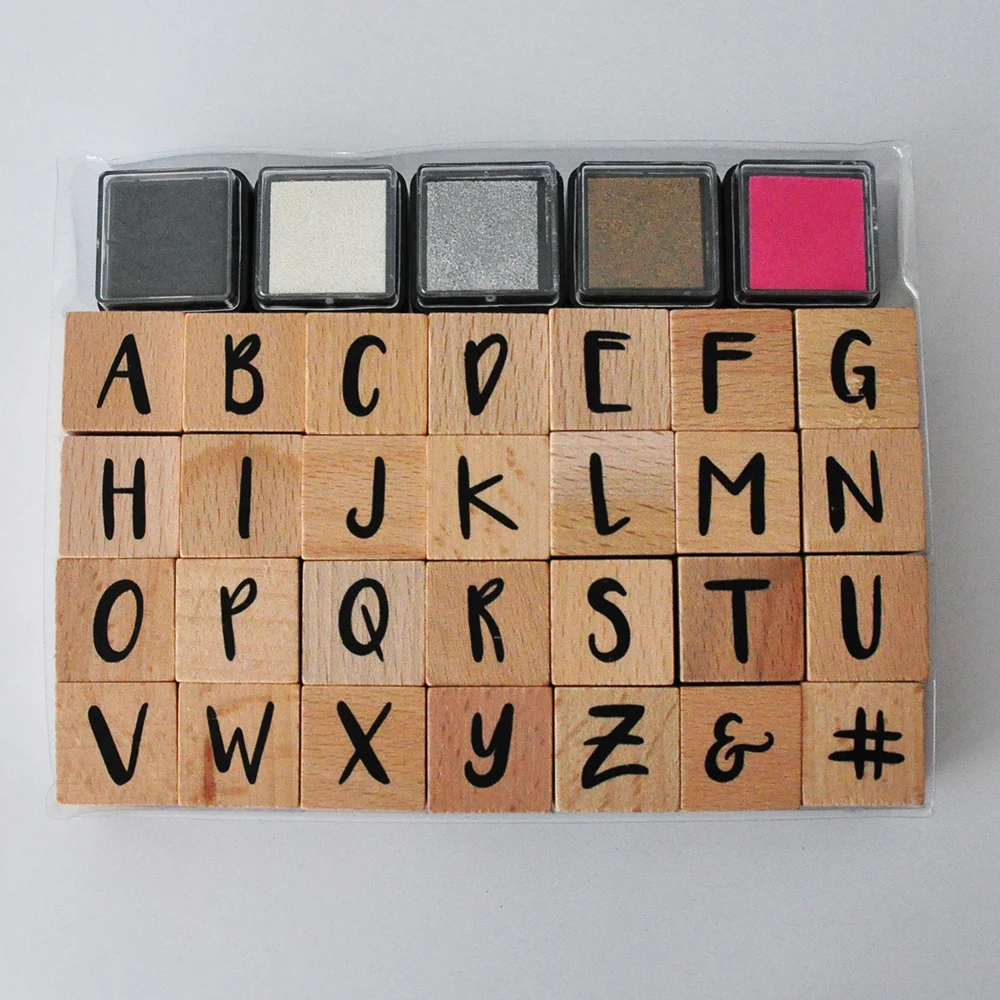 Wooden Alphabet Stamps Set 28 Stamps And 5 Ink Pads Buy Wooden