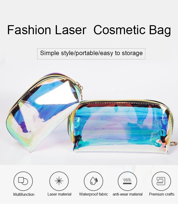 Biodegradable Traincase Travel Artist Women'S Holographic Cosmetic Bags For Makeup Branded Dropshipping Customisable