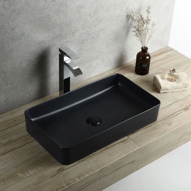 Modern Design Basin Ceramic Rectangular Matte White Black Bathroom ...