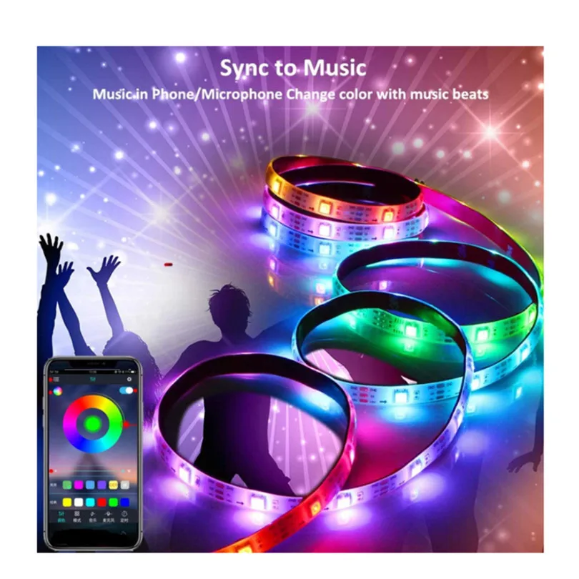 Waterproof 5050 Rgb Music Light Strips Set 5 Meters Music Changing Horse Chasing 24Keys Bluetooth For Home