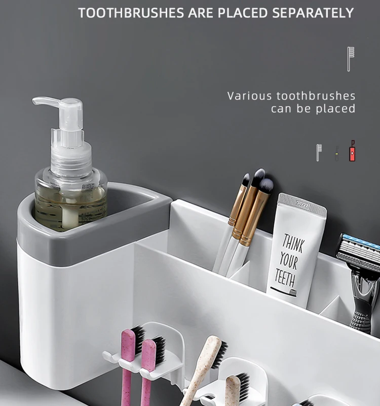bathroom accessories plastic ABS toothbrush wall  holder  home organization toothpaste dispenser  with suction 3 cups  toilet