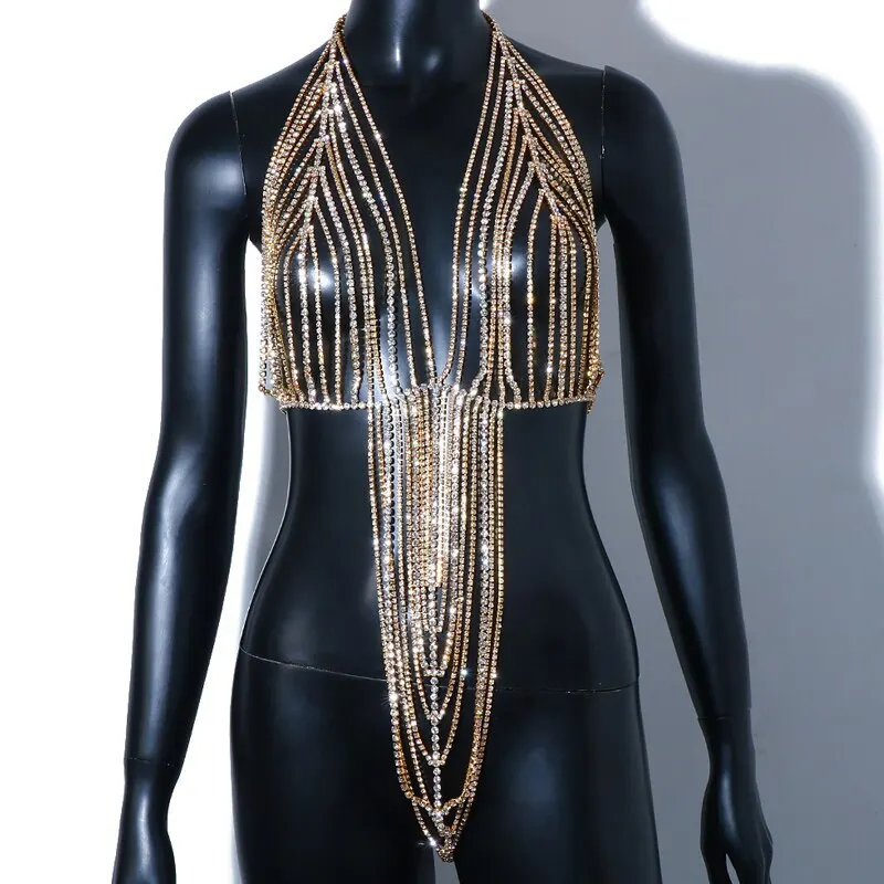 Personality Shiny Rhinestone Sexy Body Chain Diamond Crystal Luxury Tassel Body Jewelry