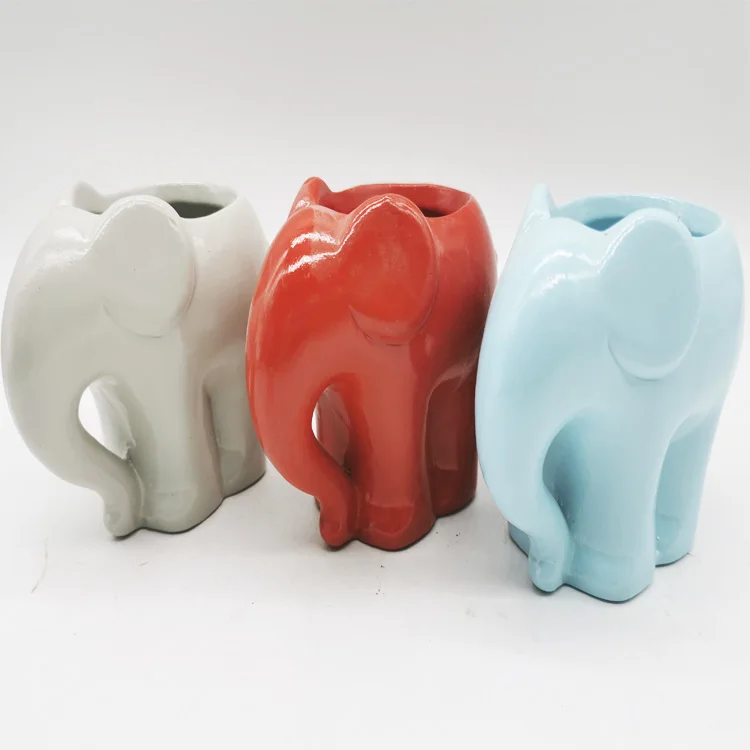 Desktop Elephant Flower Pot Ceramic Animal Cute Small Mini Round For