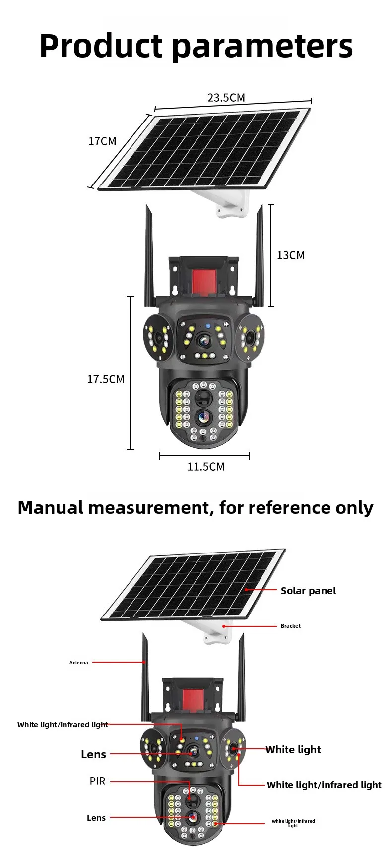 V380Pro Solar Outdoor Waterproof Multi-lens HD Camera 4MP PTZ Smart Camera Human Detection Sound Light Alarm Multi User Monitor
