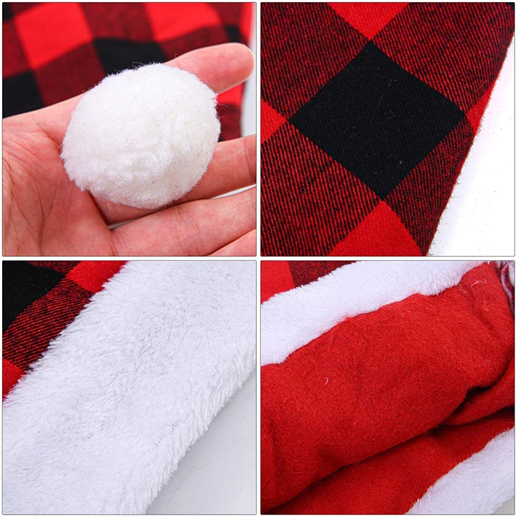 2020 Home Party Christmas Decoration Plaid Christmas Hats For Adults Santa Hat