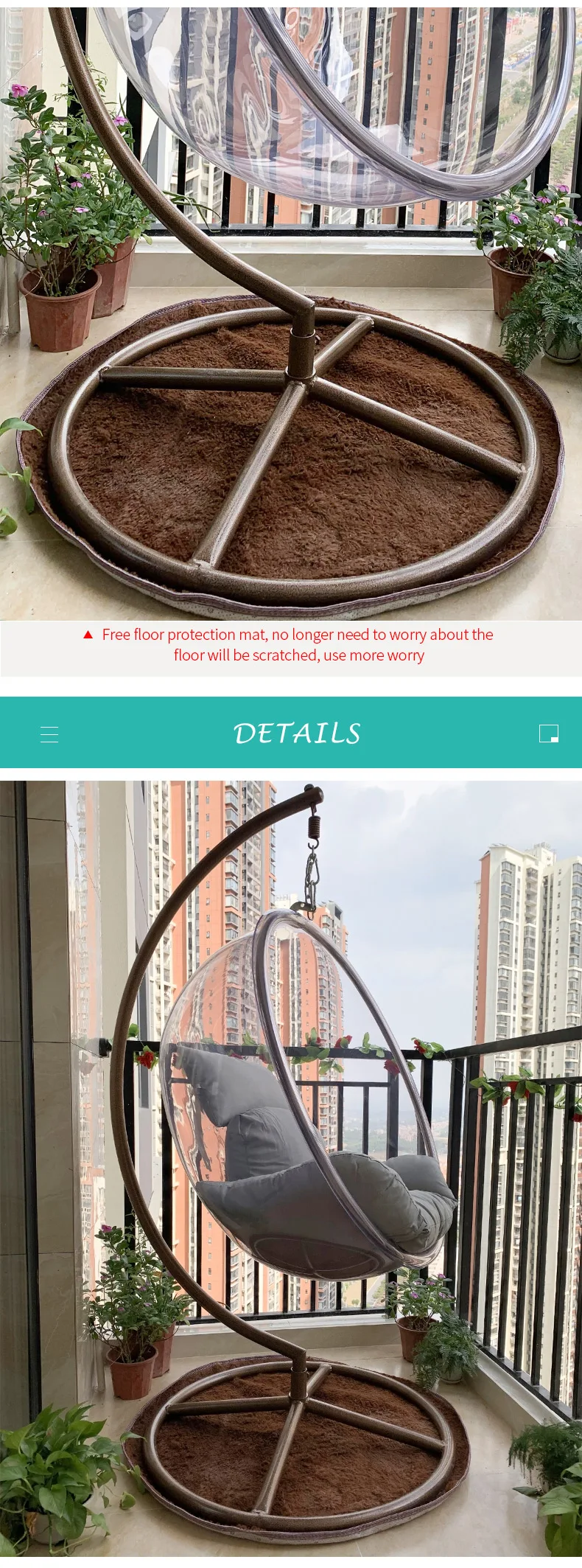 Modern Furniture Hanging Indoor Moon Swing Transparent Bubble Chair