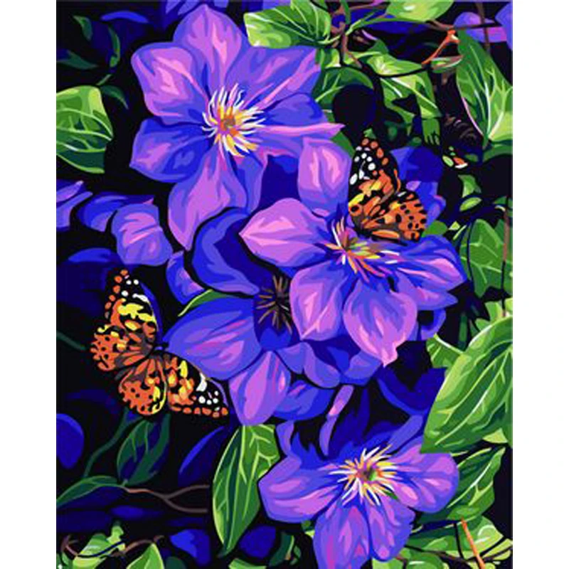 
customized paint by numbers Butterflies in Love with Flowers for adults, diy digital oil painting by numbers 