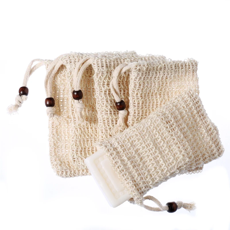 9x14cm Reach Certificated Soap Exfoliating Bag Drawstring Natural Sisal ...