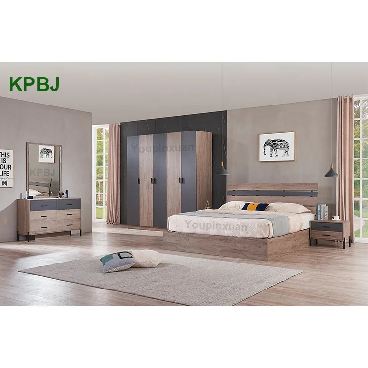 
Factory Price Home Styles 5 Pieces Brown Queen King Size Bedroom Set Furniture 