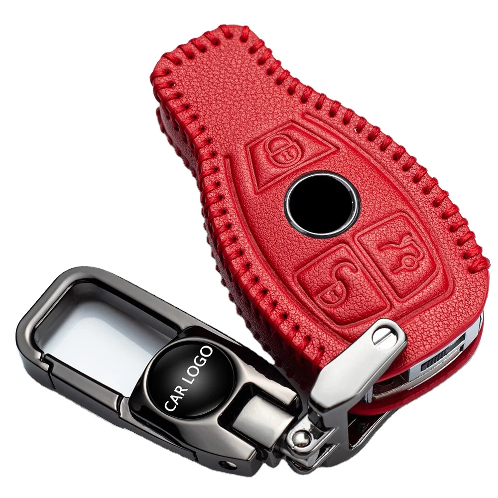 
Car Key Cover Case - Genuine Leather Protector Keychain suit For all Model Key Holder Customized Color Customized Car Logo 