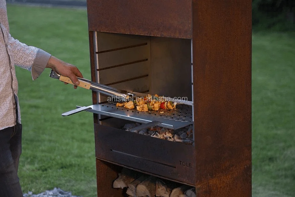 Top Sell Corten Steel Fire Pit Bbq Grill Vertical Wood Fire Grill - Buy 