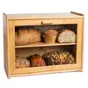 Bamboo Bread Box with Clear Front Window and Bread Holder for Kitchen Counter and Double Layer Bread Storage Bin Hold