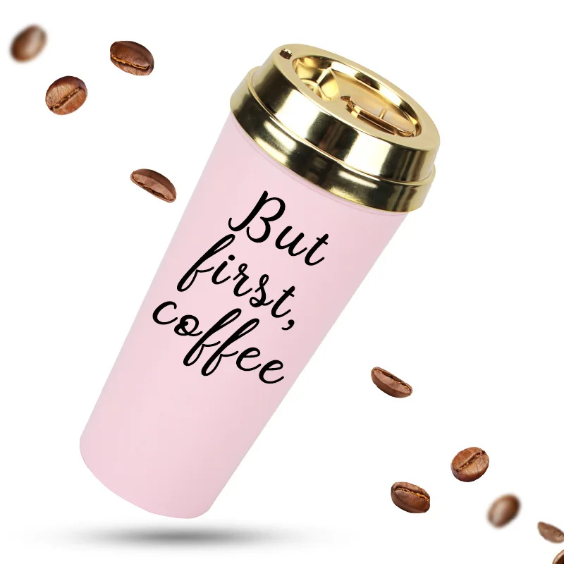 Deluxe Hot Stuff Insulated Thermal Travel Mug,16 Ounces,But First Coffee Cup Mug (gold) Buy