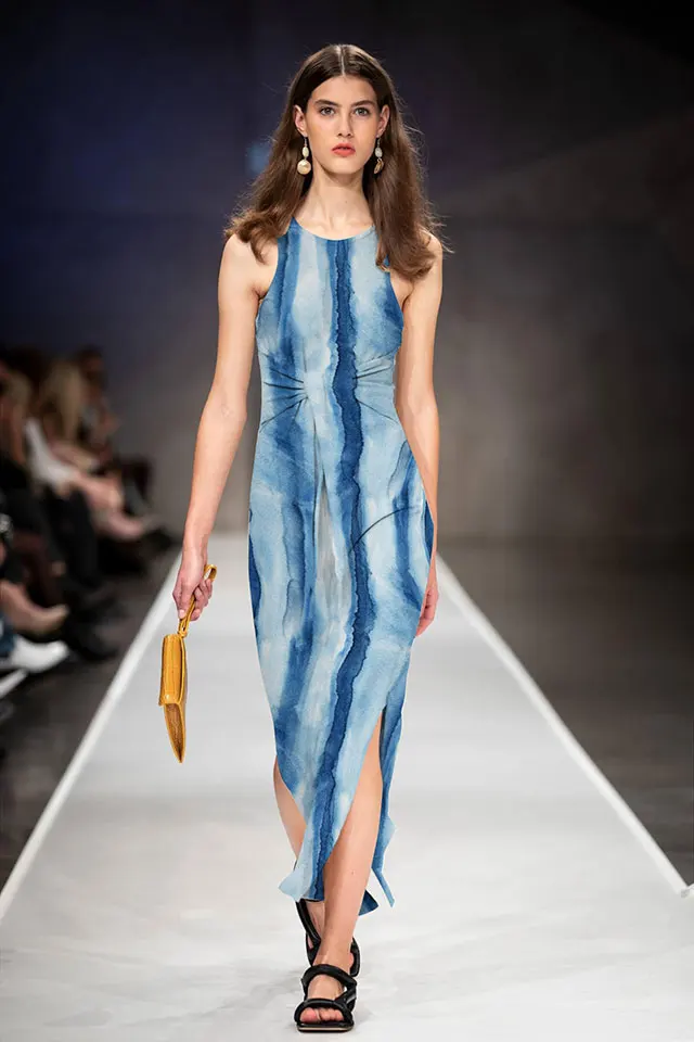 定制数字纯亚麻扎染图案苎麻面料数码印花连衣裙