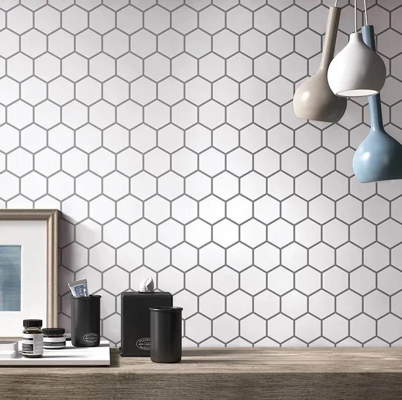 peel and stick white hexagon tile