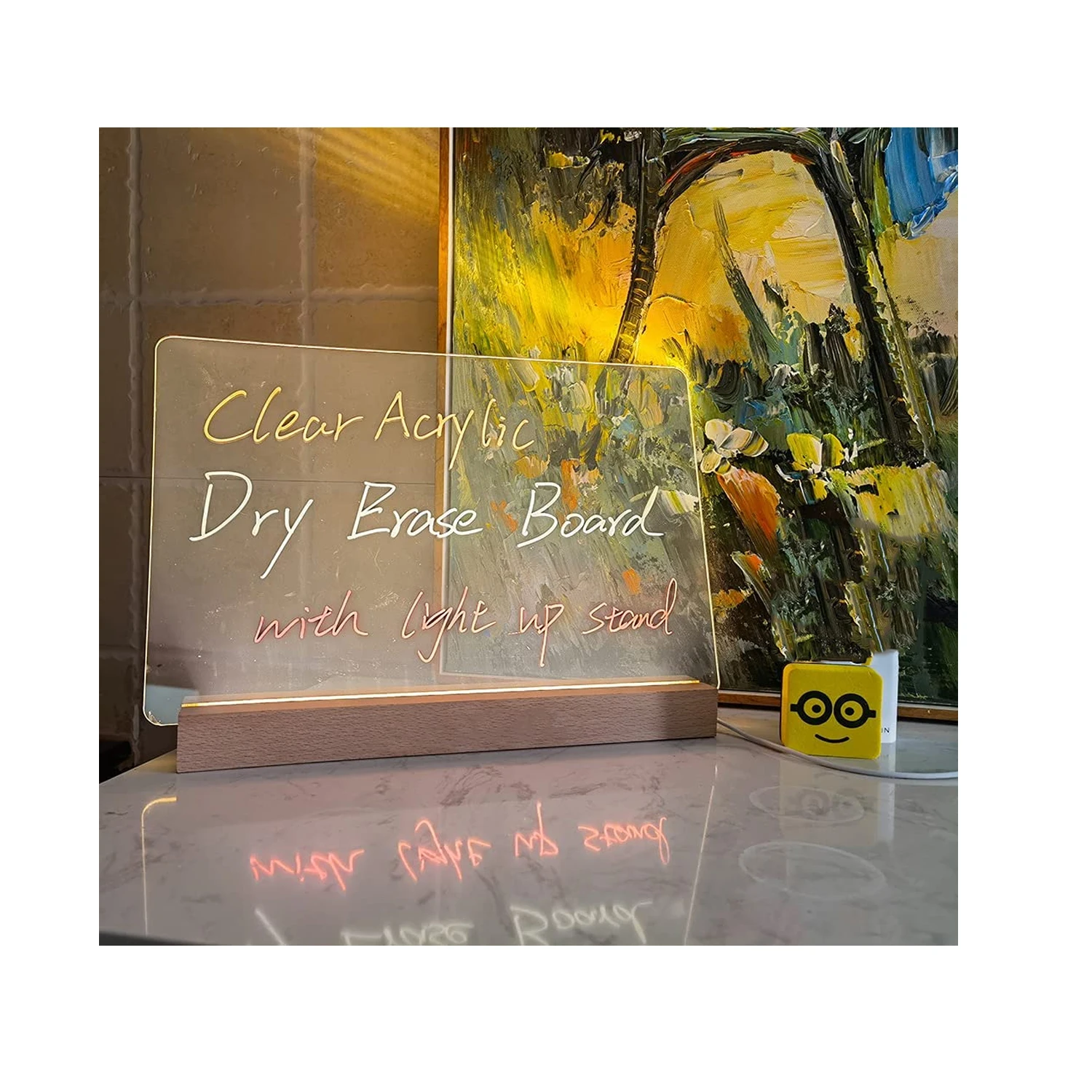 Acrylic Dry Erase Board With Light Up Stand For Desk 13 X 9 Inch Clear Desktop Note Led Memo