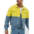卸売カスタムファッション · 長袖ブロックモーターバイクジャケット男性ショートスプライスネオングリーンデニムトラック運転手ジャケット