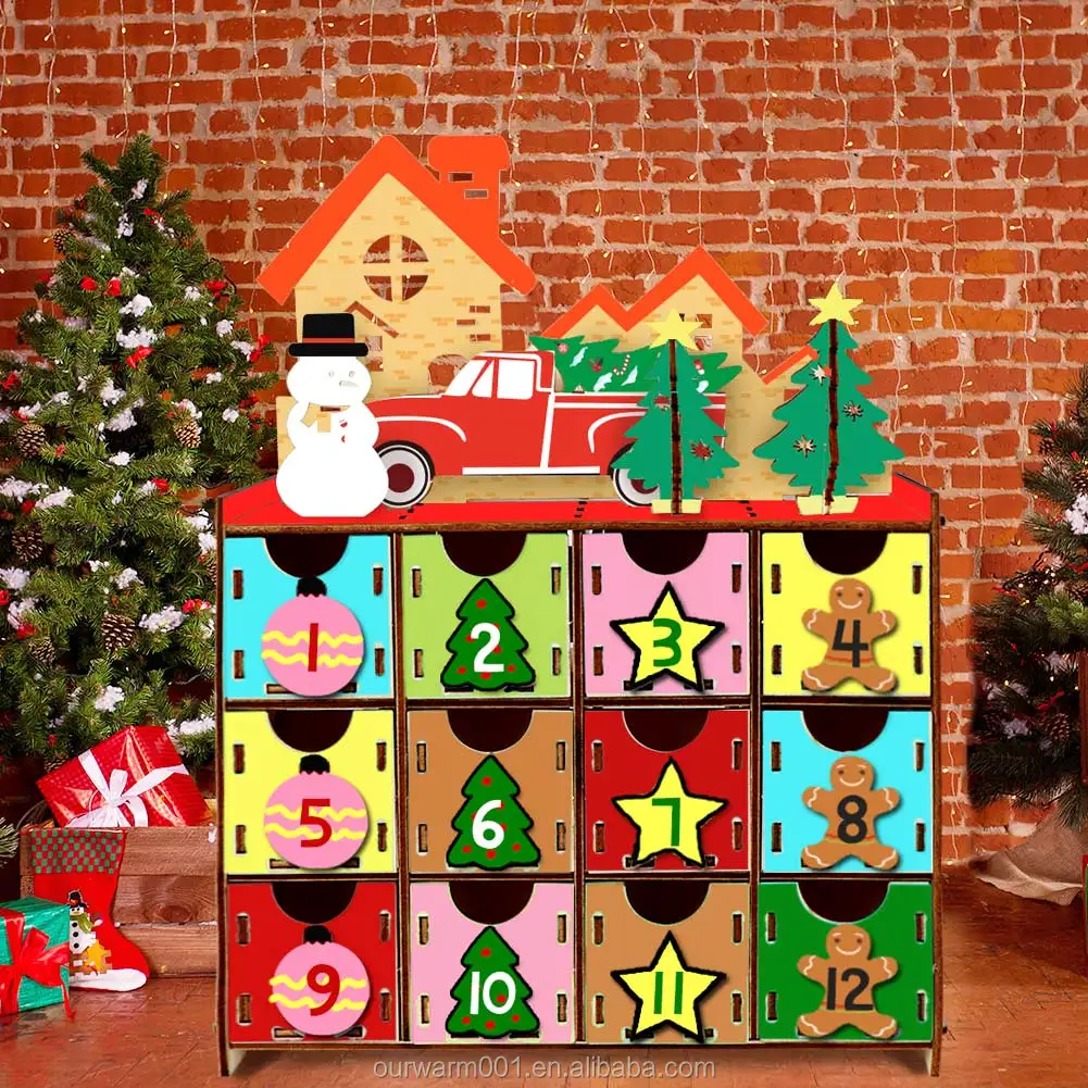 Ourwarm New Arrive Diy Christmas Unfinished Wooden Advent Calendar With