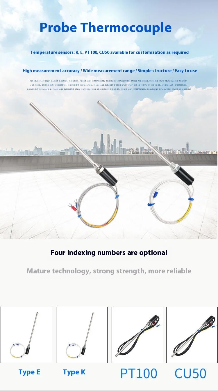 K/E/PT100/CU50 Type Stainless Steel Temperature Sensor Probe with ...
