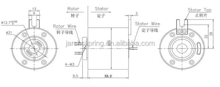 Video slip ring 12.7mm 100M Base T Ethernet slip rings 4 cores