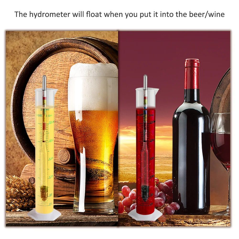 3 in 1 Beer Wine Alcohol Tester Triple Scale Hydrometer with Thermometer Strong Glass Durable