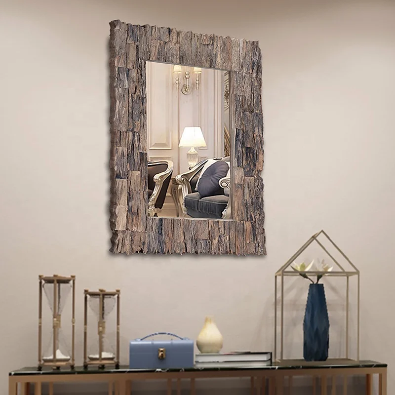 Hot selling Wall Decorative Mirror entrance Wooden Wall Mounted Mirror classical rustic mirror for home decor