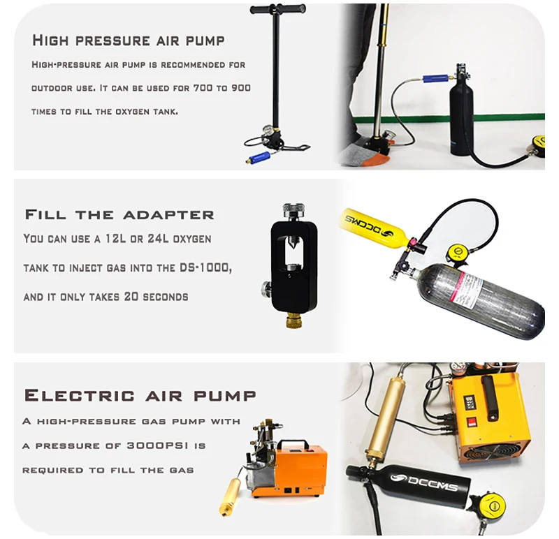 Trimix Lung Tank 1.0l Standard Package Portable Professional Mini Scuba Diving Air Tank For