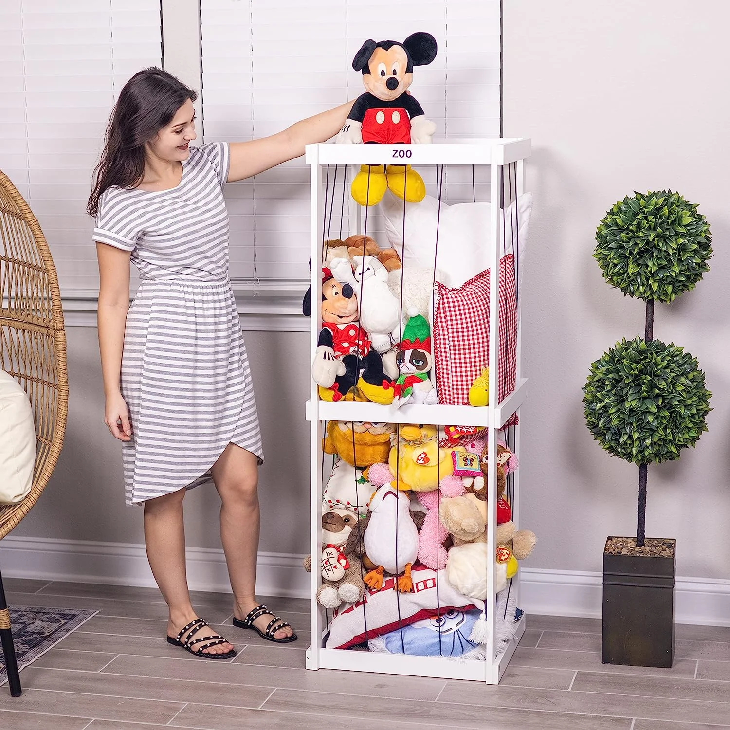 Stuffed Animal Storage Wood Zoo Animals Toy Holder Cage Organizer Ball