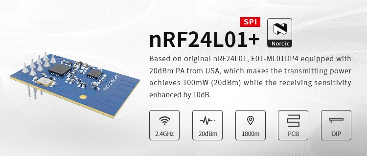 Cleqee-2 E01-ML01DP4 2.4GHz nRF24L01P SPI interface 20dBm 2.4G nRF24L01 PA LNA PCB Antenna rf Transceiver