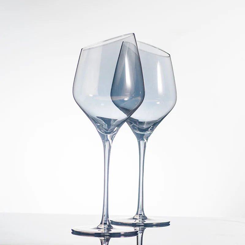 Handblown Big Mouth Color Crystal Long Stem Slanted Wine Glass Wine