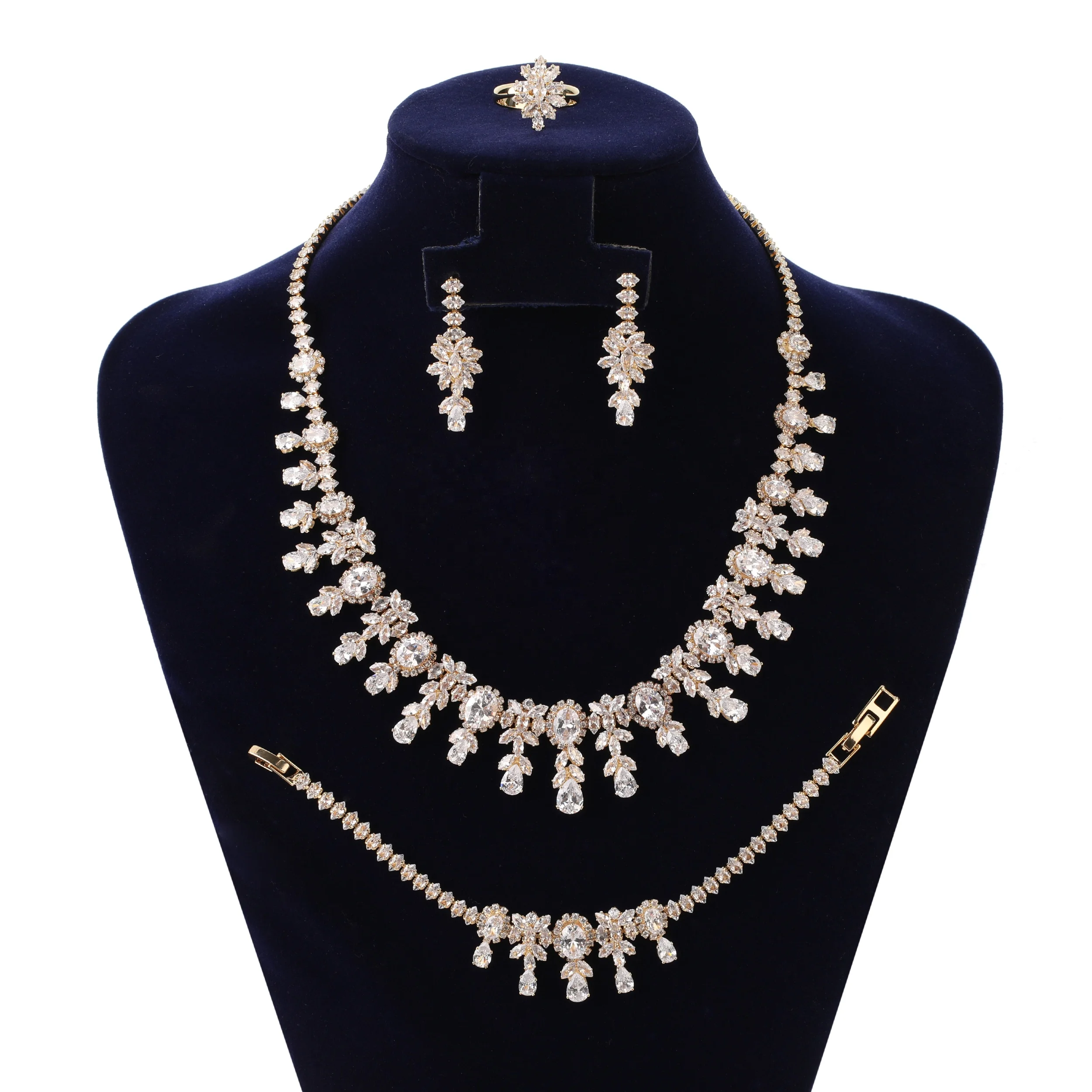 Echsio Fashionable Wedding Bridal Jewelry Set Wholesale Party Prom Copper Cubic Zircon Accessory