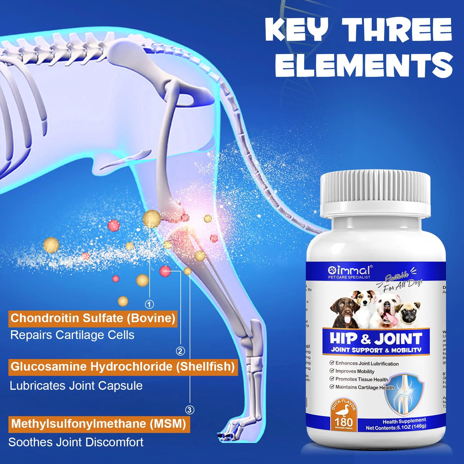 Oimmal 180 Chewable Tablets Pet Pills Support Supplements Duck Flavor