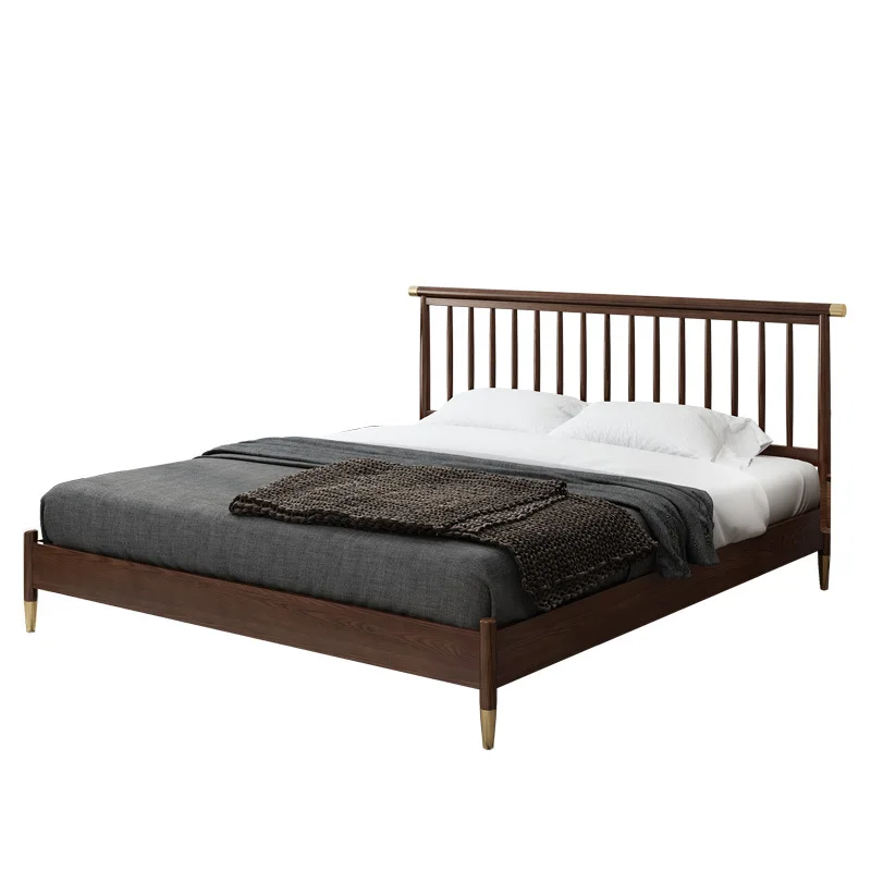 product-Morden OEM supported simple design double single bed gold wooden walnut color bed with bed f