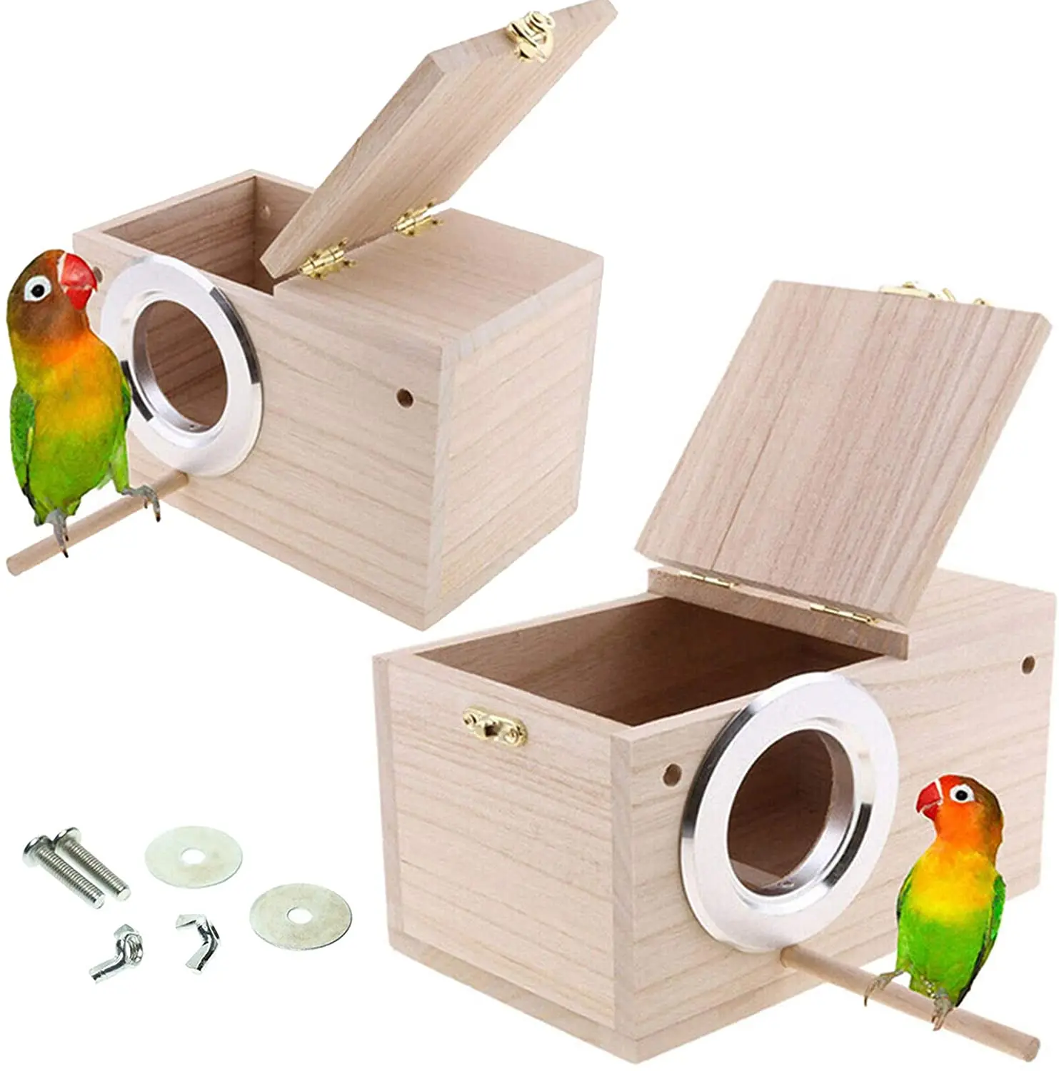 Parakeet Nest Box - Sustainable Wood Bird House for Lovebirds