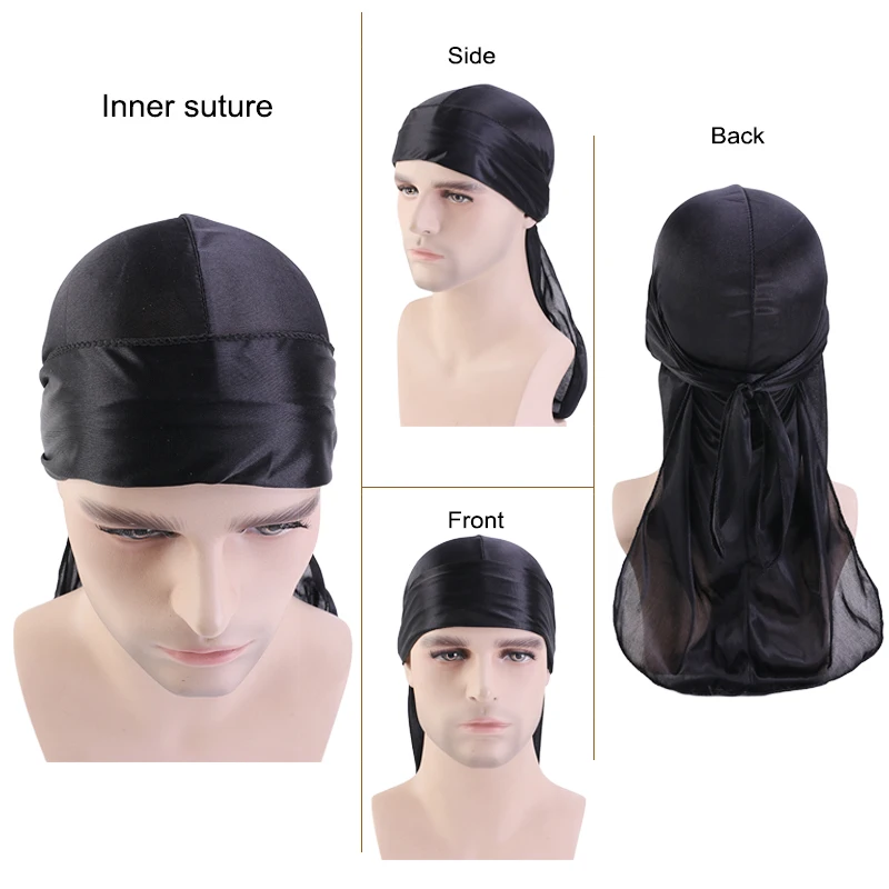 Wholesale Readymade Silk Durags Du Rag Unisex Plain Head Wrap Satin