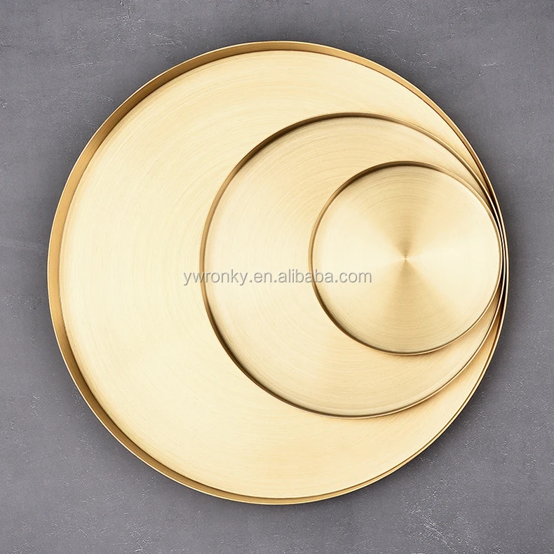 Classic Look Round Stainless Steel Gold Trinket Jewelry Tray Metal Gold