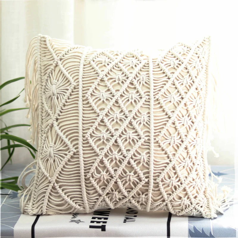 30X50cm Macrame Hand-Woven Cotton Thread Pillow Covers Sofa Cushion Cover D U2R9 