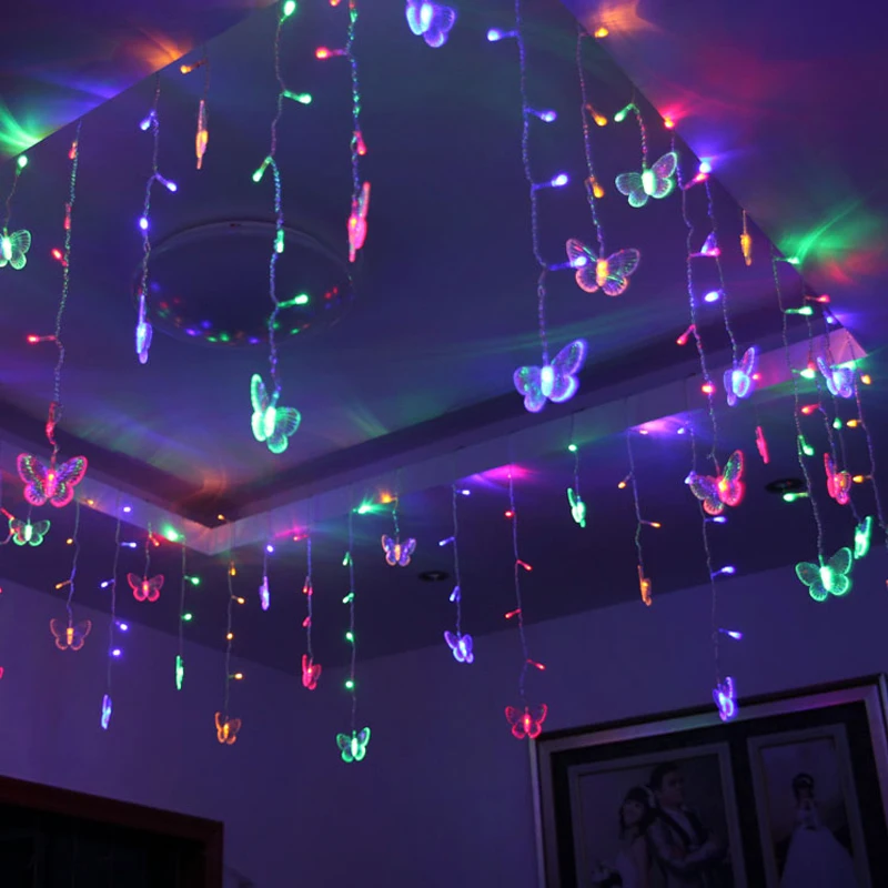 16 Led Butterfly Strings Curtain Light 8 Mode Fairy Light Strip Party Room Garden Wedding Christmas Xmas Decorations